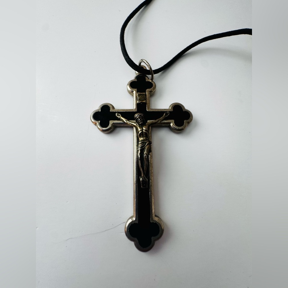 Black Cross Necklace- brand unknown- gently used - Picture 3 of 4